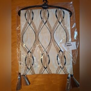 Pier 1 Cream Table Runner with Tan and Navy Geometric Embroidery with Tassels